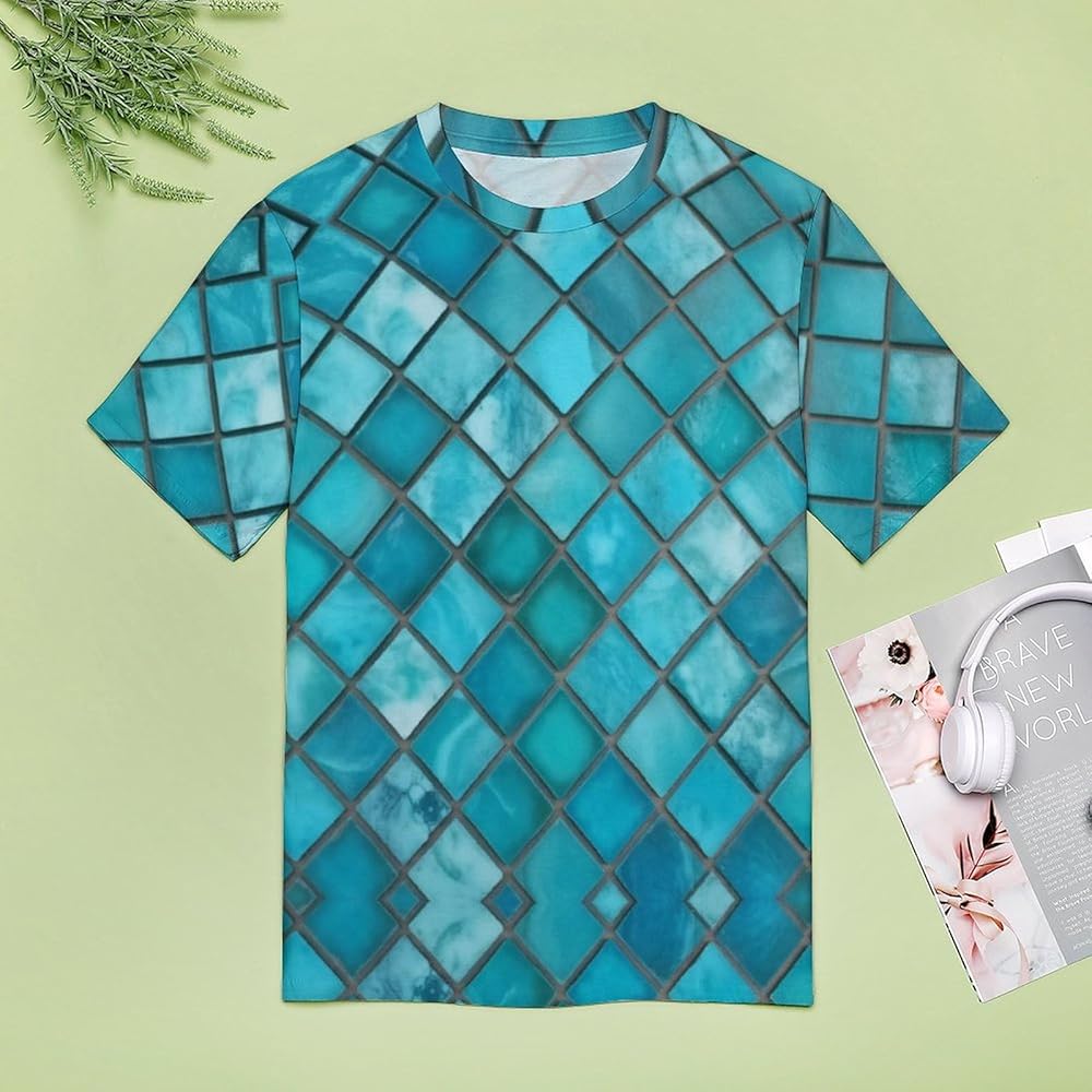 Turquoise Geometric Pattern Women's T-Shirt Print Short